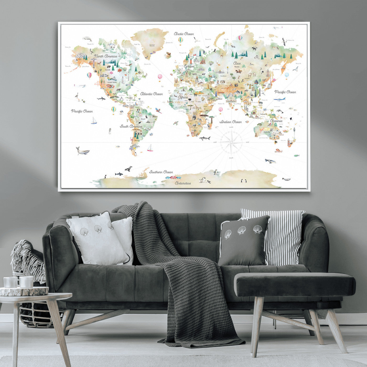 MGV-FC-36X24 - Push Pin World Map Canvas Print – Framed Wall Art for Couples to Track Their Travels – Anniversary