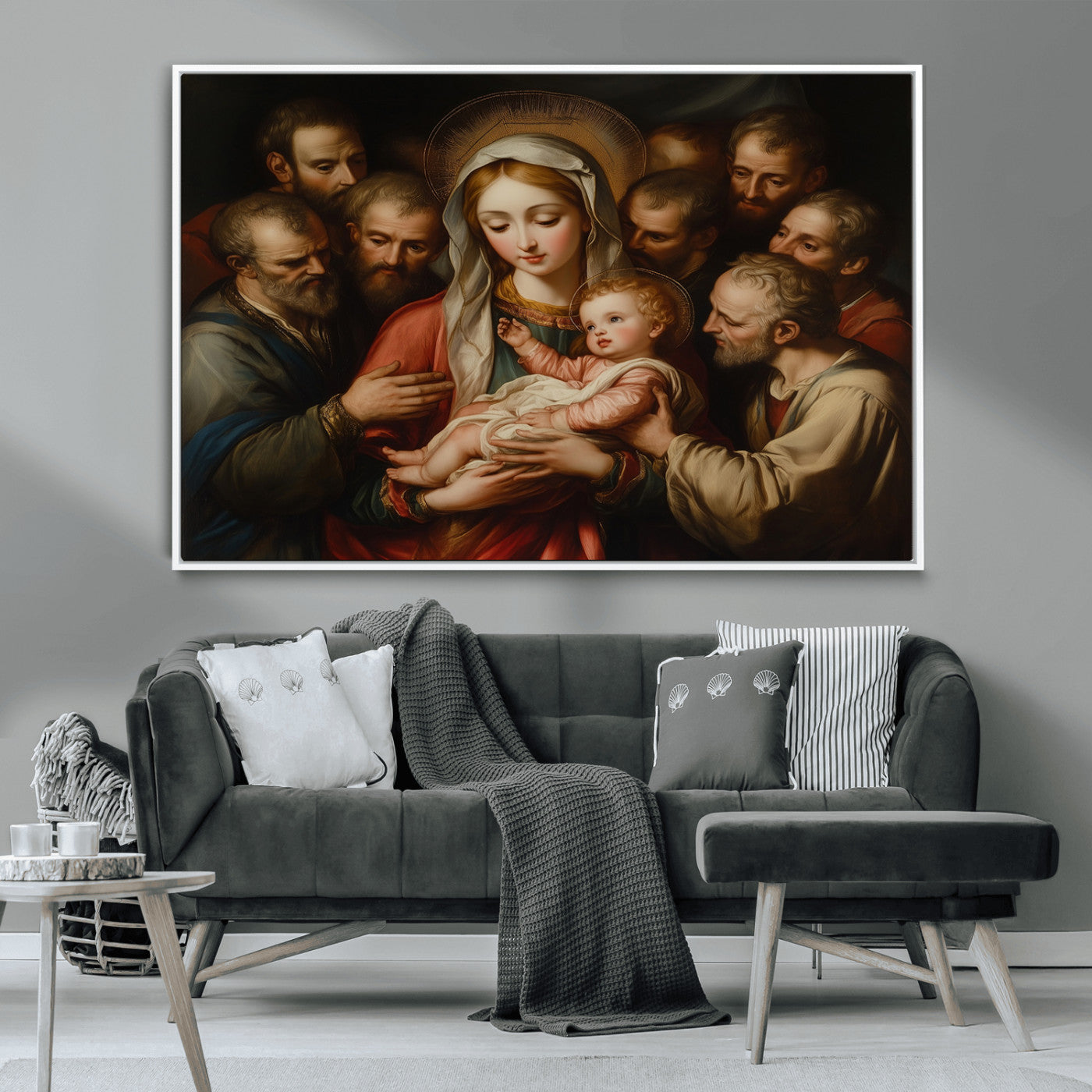 MGV-FC-36X24 - Religious Canvas Wall Art Print - Madonna and Child with Apostles Art Print - Classic Christian