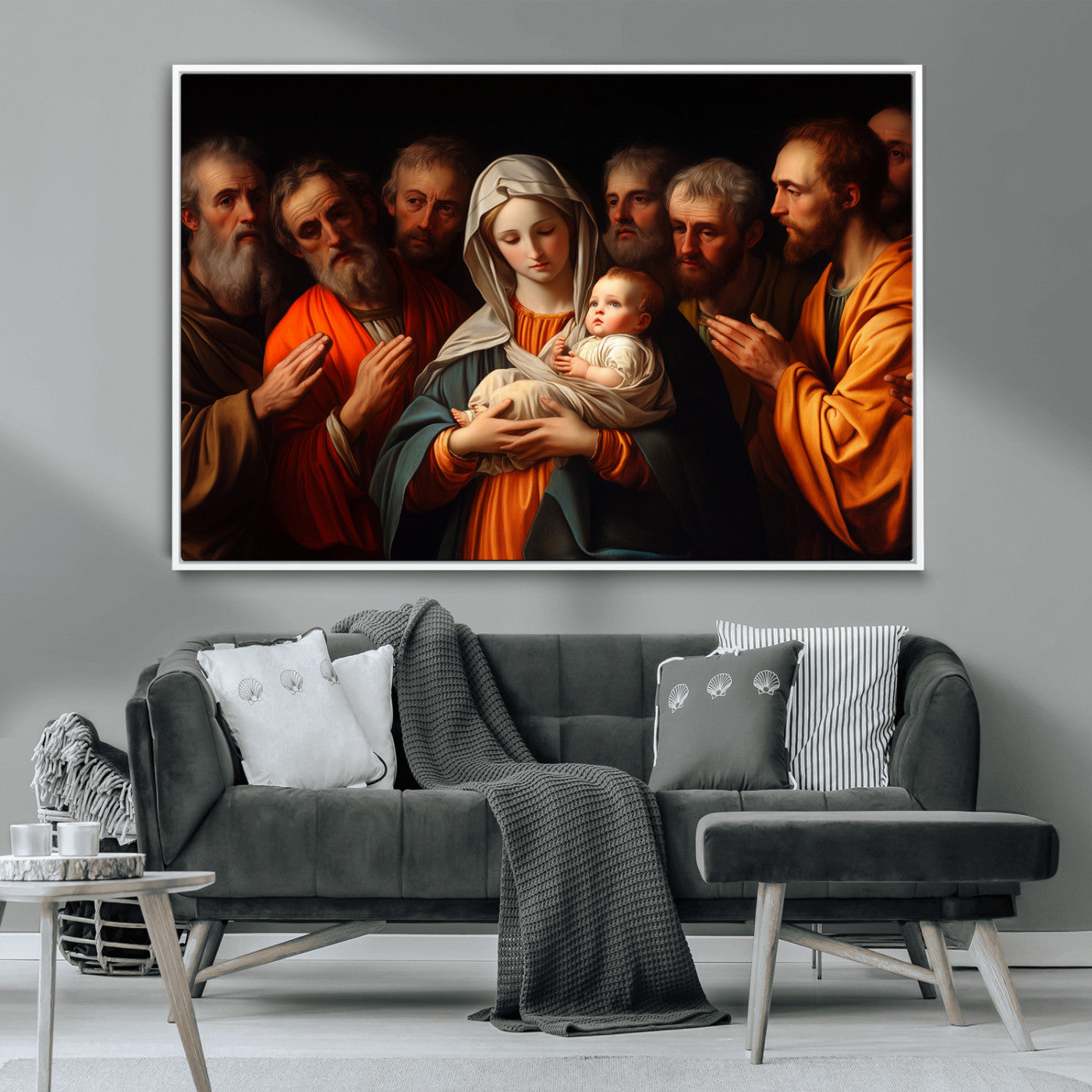 MGV-FC-36X24 - Religious Canvas Wall Art Print - Madonna and Child with Apostles Art Print - Classic Christian