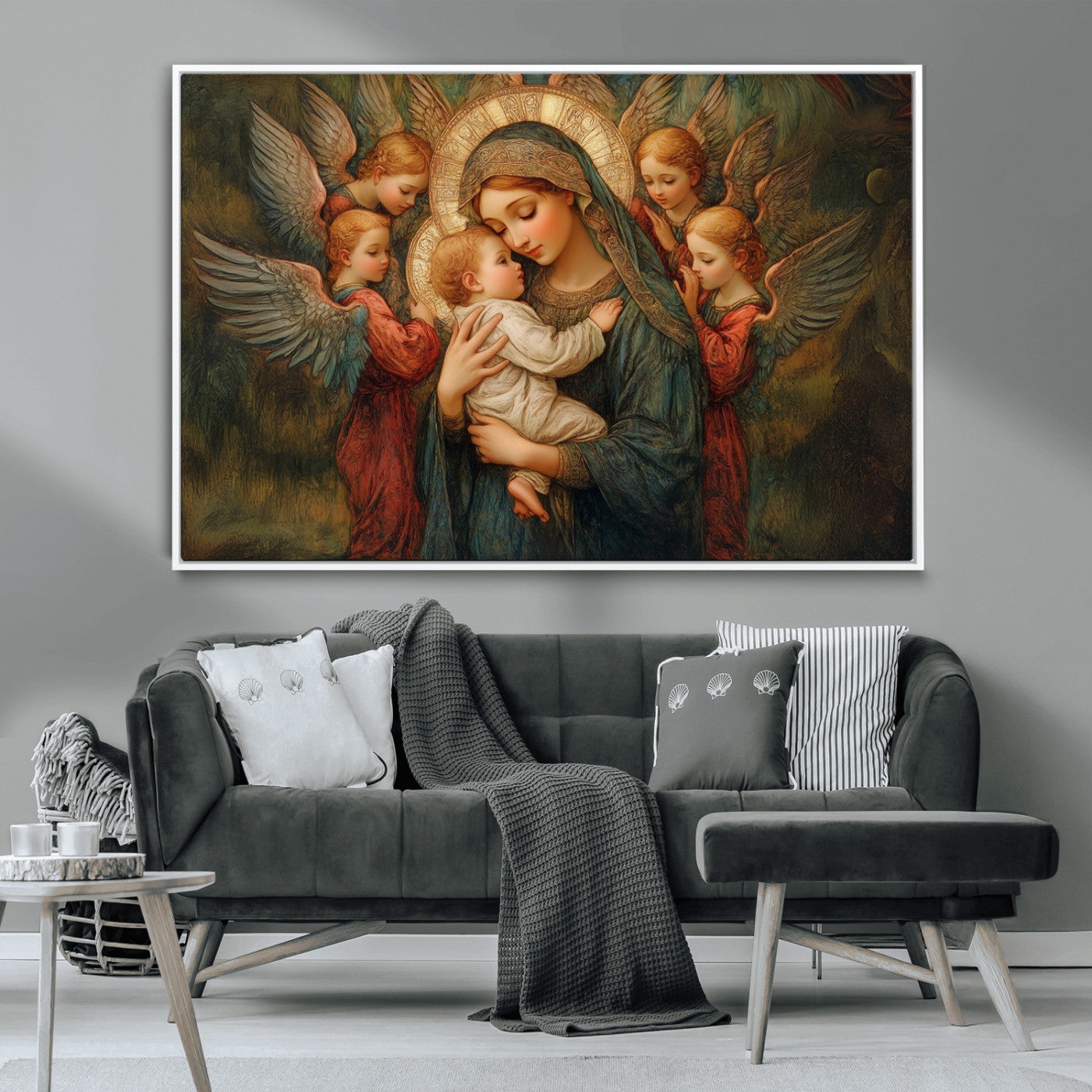 MGV-FC-36X24 - Mary Jesus Canvas Wall Art Print - Madonna and Child with Angels Art Print - Classic Christian