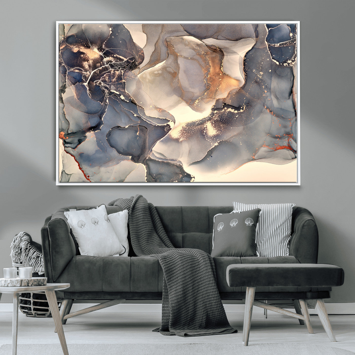 MGV-FC-36X24 - Abstract Blue and Gold Wall Art - Fluid Ink Artwork - Modern Luxury Wall Decor for Contemporary
