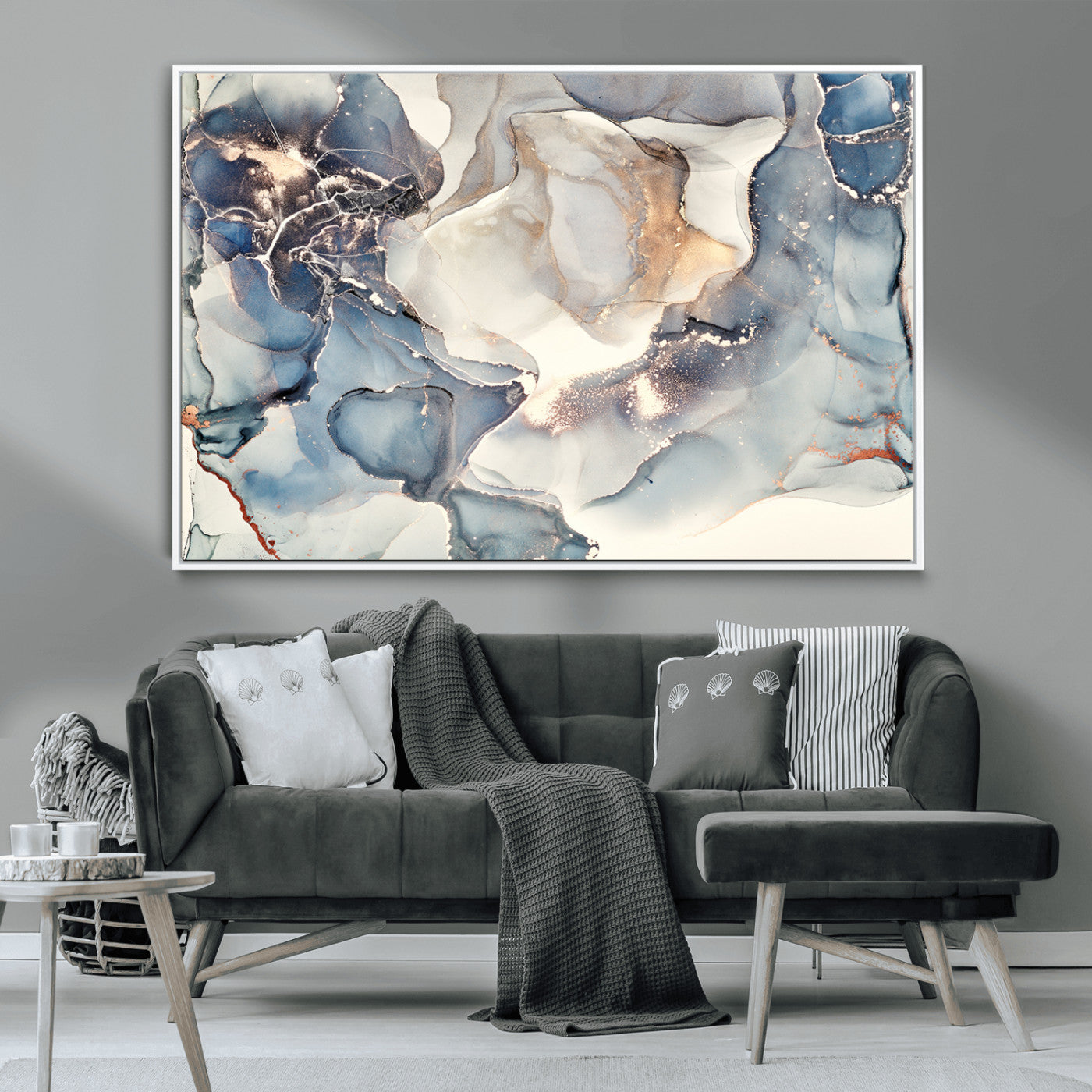MGV-FC-36X24 - Abstract Blue and Gold Canvas Wall Art - Fluid Ink Artwork - Modern Luxury Wall Decor for Contemporary Interiors
