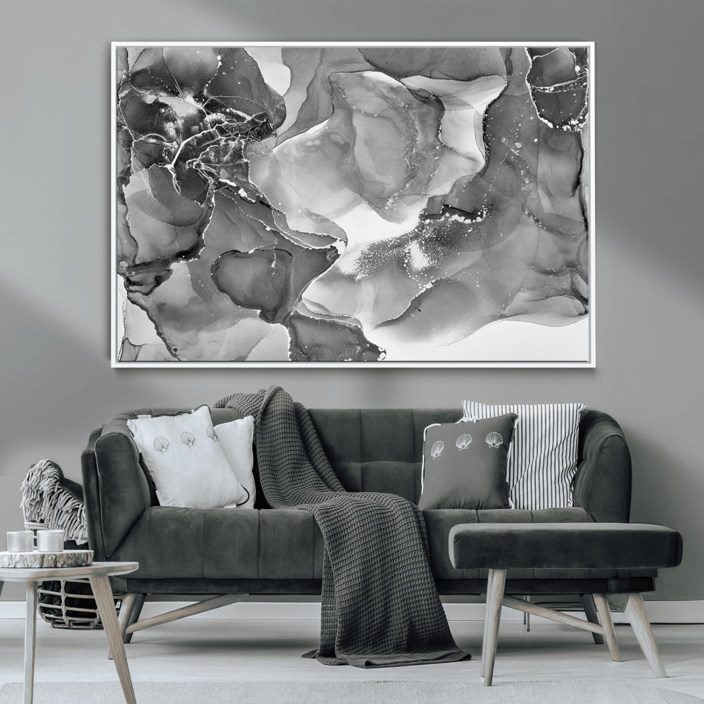 MGV-FC-36X24 - Black White Abstract Canvas Wall Art - Fluid Ink Artwork - Modern Luxury Wall Decor for Contemporary