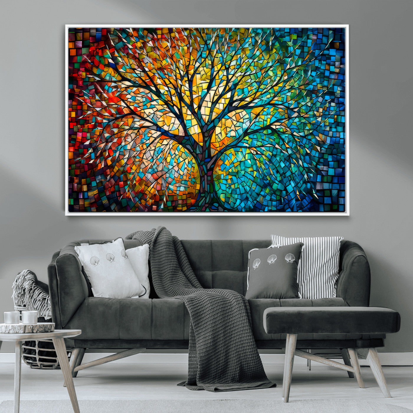 99325-MGV-CV-36X24-Yggdrasil Tree of Life Wall Art Print Canvas | Mosaic Style 3-Panel Canvas Print