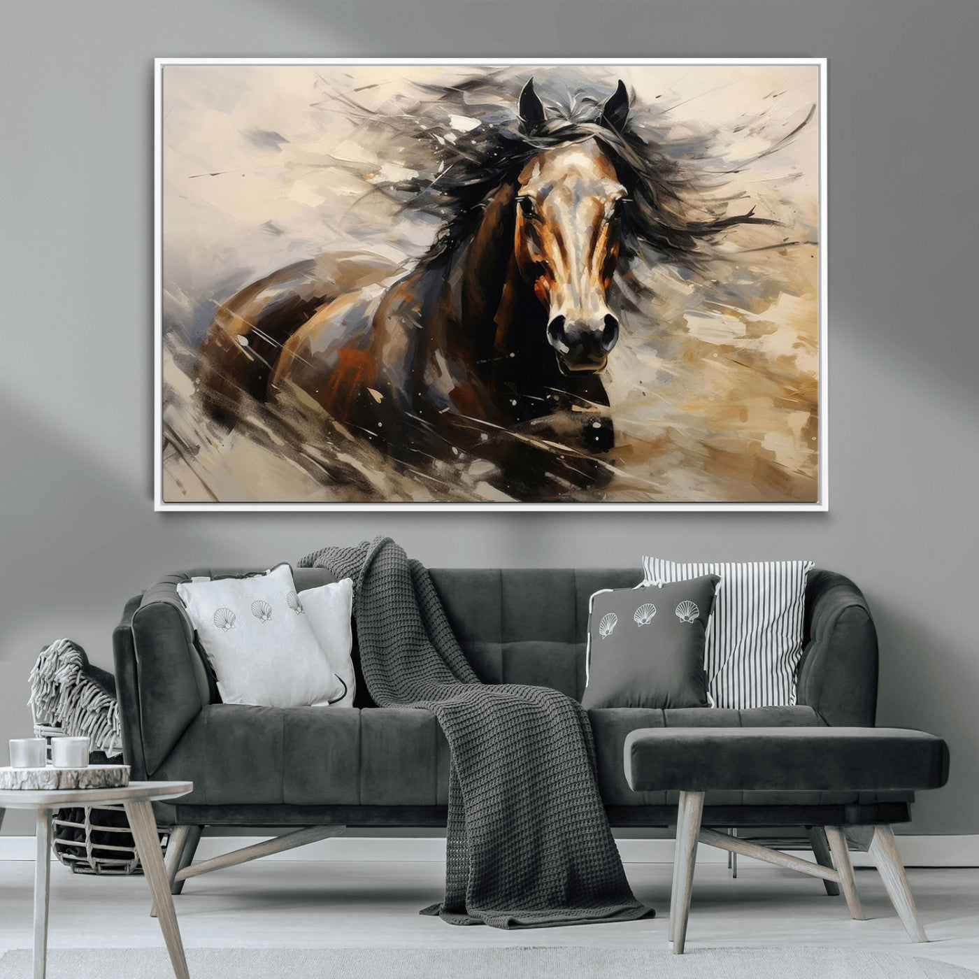 MGV-FC-36X24 - Abstract Wall Art Horse Print - Large Western Horse Canvas - Farmhouse Woodland Wall Art - Framed