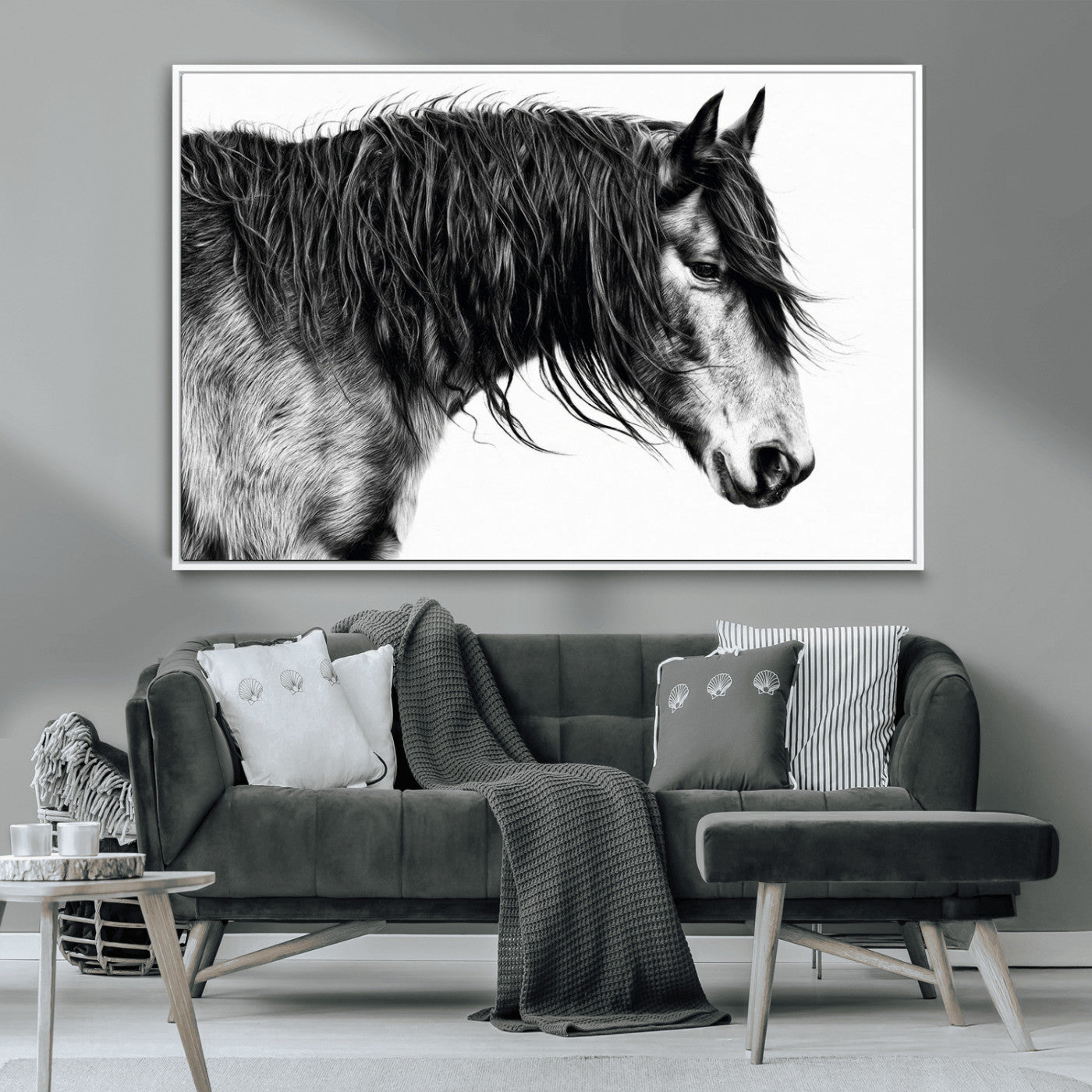 MGV-FC-36X24 - Black Horse Wall Art Canvas Print for Farmhouse Decor and Woodland Decoration