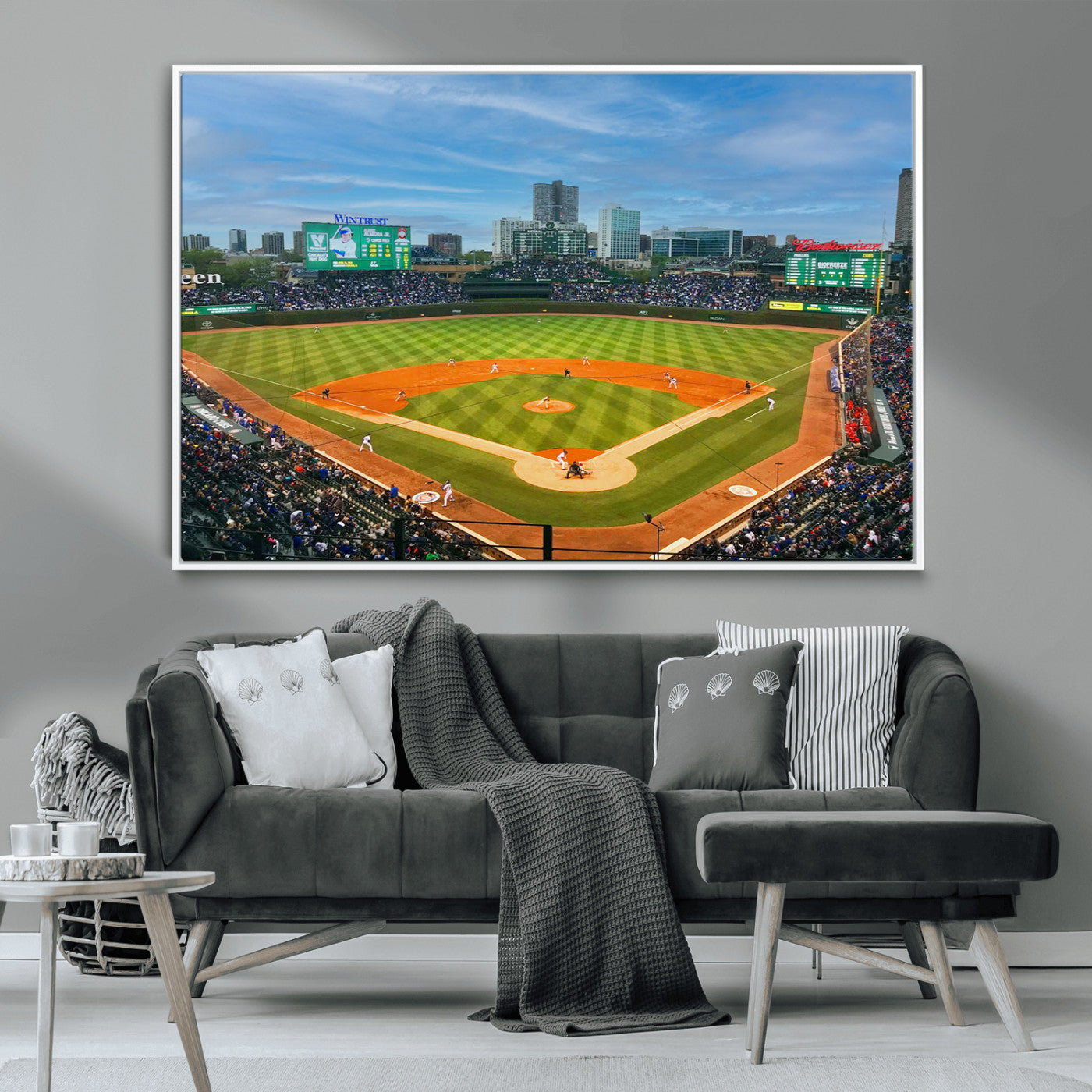 MGV-FC-36X24 - Wrigley Field Chicago Cubs Panoramic Multi Piece Canvas Wall Art - Iconic Baseball Stadium Print for