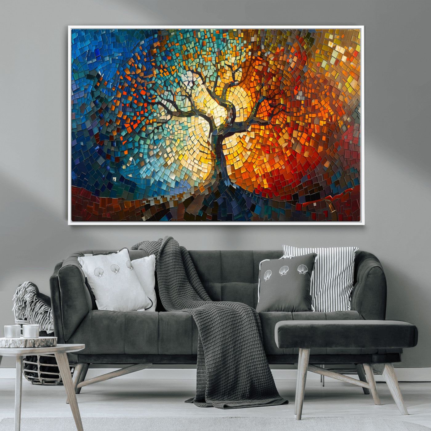 MGV-FC-36X24 - Mosaic Tree Canvas Wall Art Canvas Print – Vibrant Stained Glass-Inspired Tree of Life - Ready to