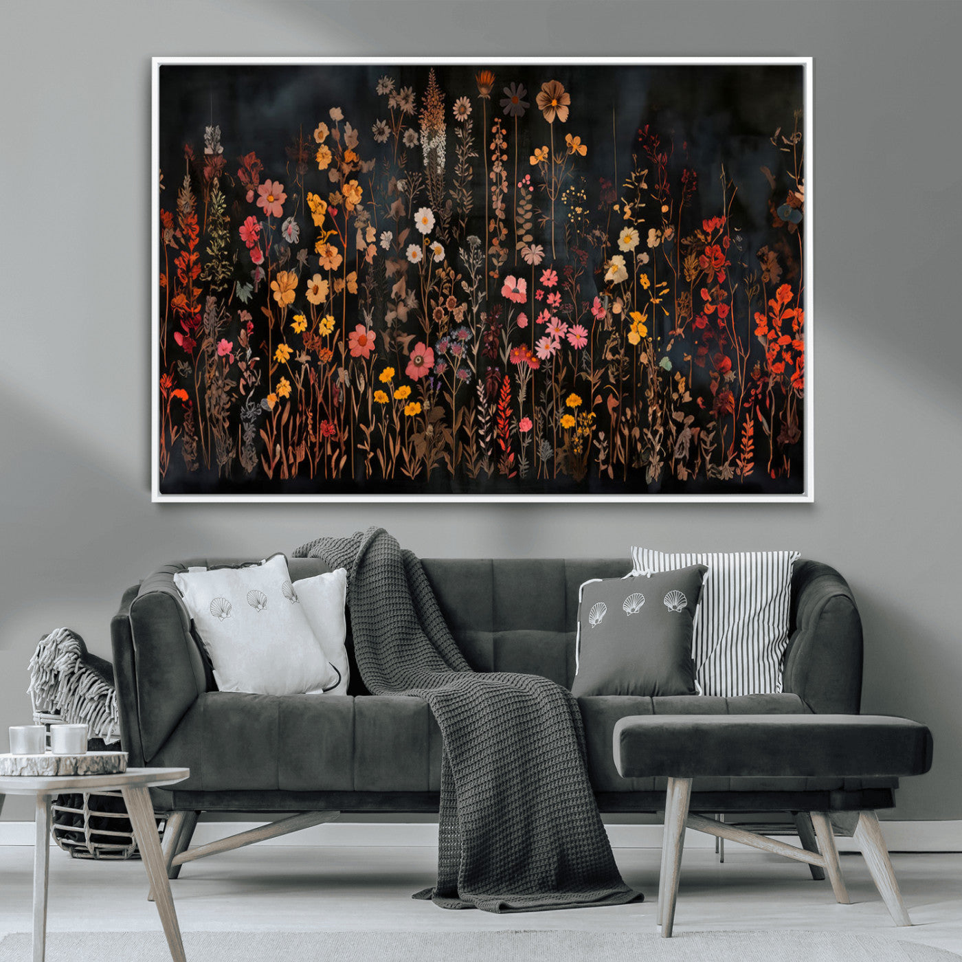 MGV-FC-36X24 - Dark Floral Canvas Wall Art - Moody Botanical Flower Print - Rustic Floral Wall Decor for Home -