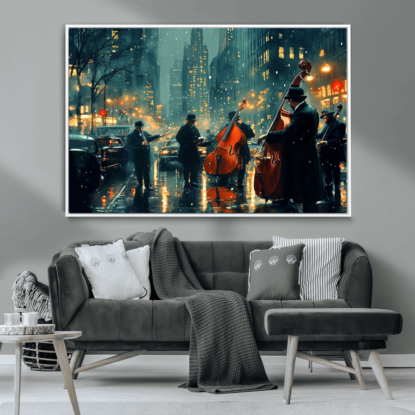 MGV-FC-36X24 - African American Jazz Art Print - Framed Abstract Music Canvas - Colorful Instrument Poster for