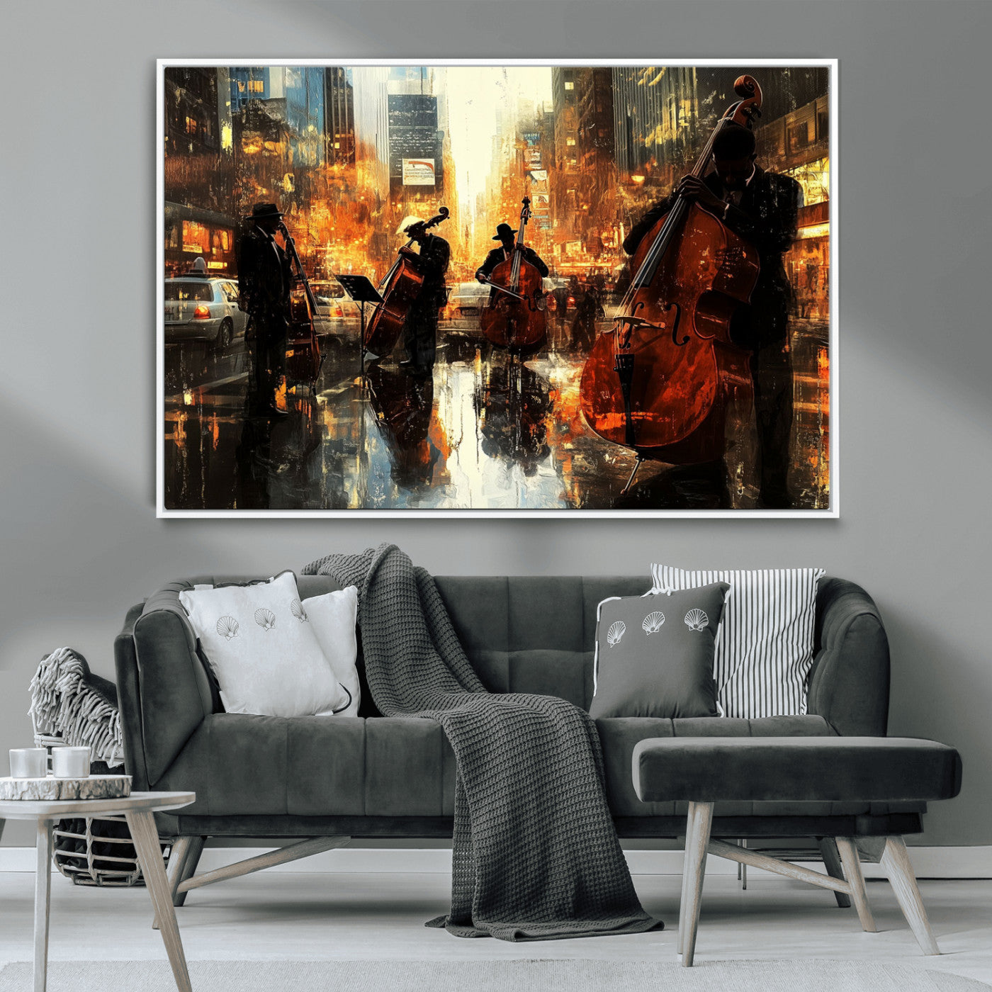 MGV-FC-36X24 - African American Abstract Jazz Wall Art - Framed Abstract Music Canvas - Colorful Instrument Canvsa