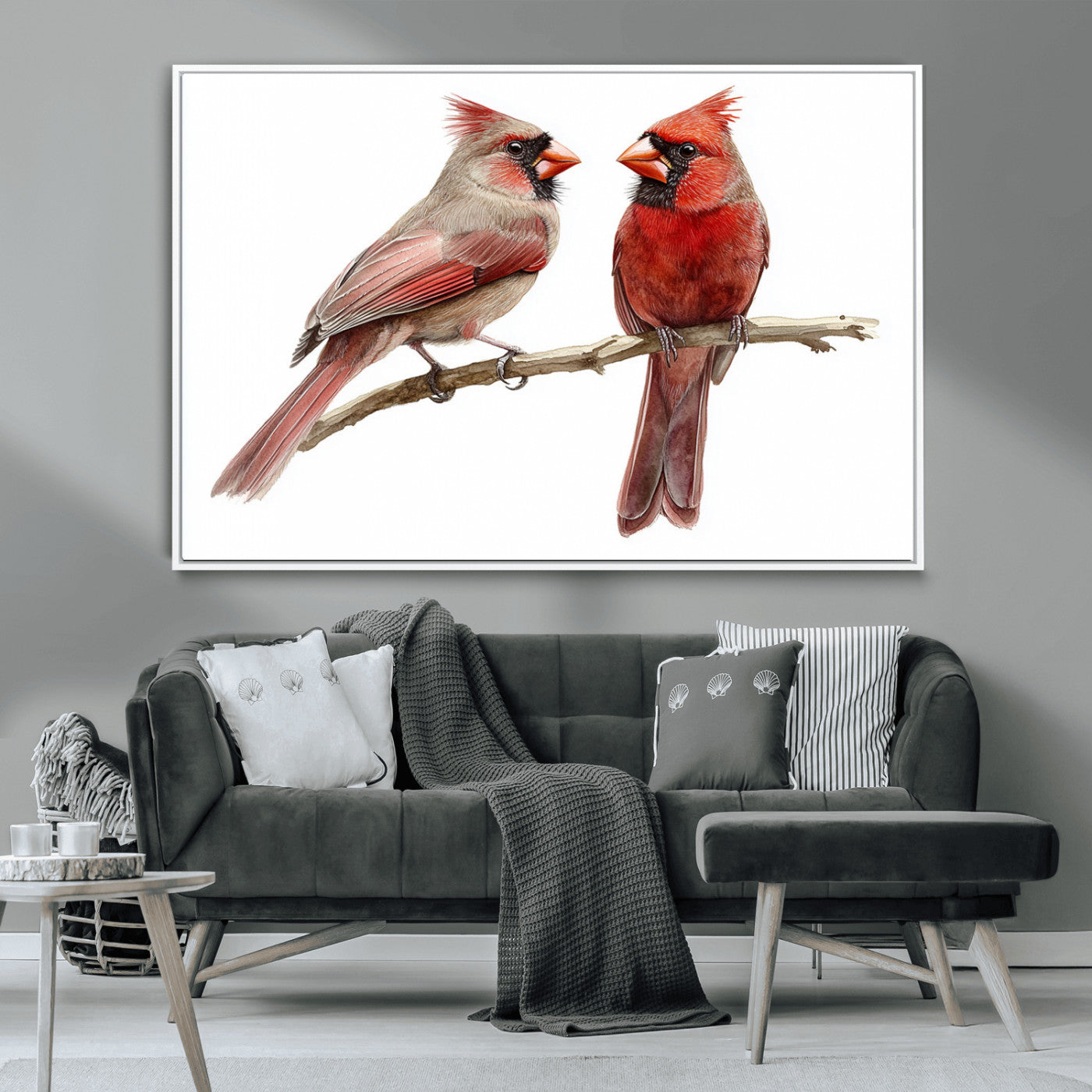 MGV-FC-36X24 - Cardinal Bird Canvas Wall Art - Male and Female Cardinal Print - Abstract Bird Wall Decor for Home -