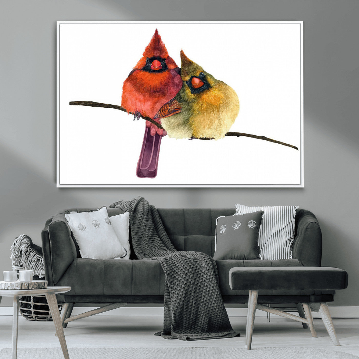 MGV-FC-36X24 - Cardinal Bird Canvas Wall Art - Male and Female Cardinal Print - Nature-Inspired Bird Wall Decor for