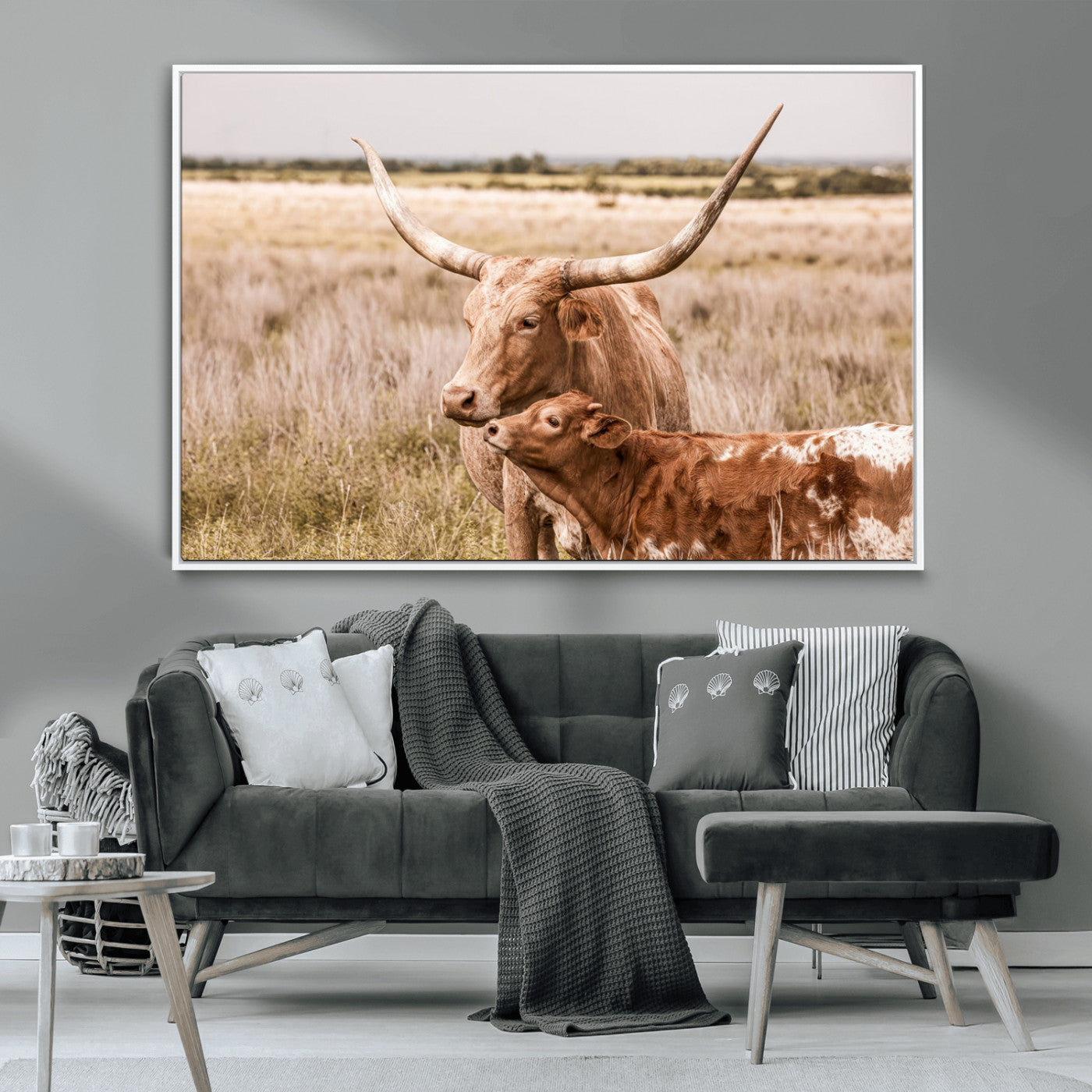 MGV-FC-36X24 - Texas Longhorn Cow Wall Art Canvas Print for Farmhouse Wall Art, Texas Decor, Western Wall Art Print