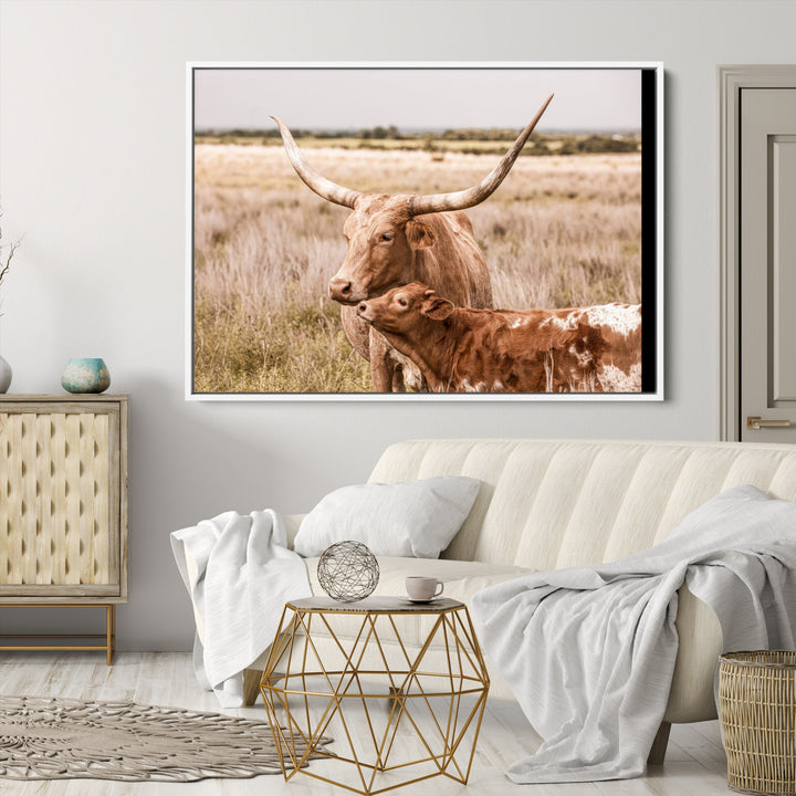 60320-MGV-CV-36X24-Texas Longhorn Cow Wall Art Canvas Print for Farmhouse Wall Art, Texas Decor, Western Wall Art Print