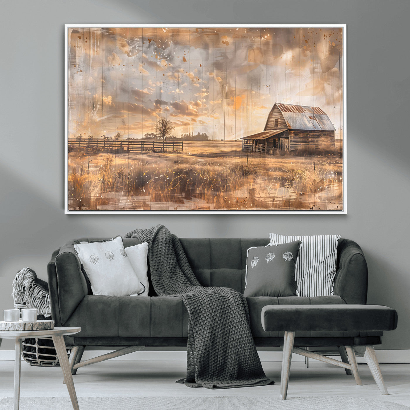 MGV-FC-36X24 - Rustic Farmhouse Wall Art Canvas Print | Barn and Field Canvas Print | Vintage Country Landscape