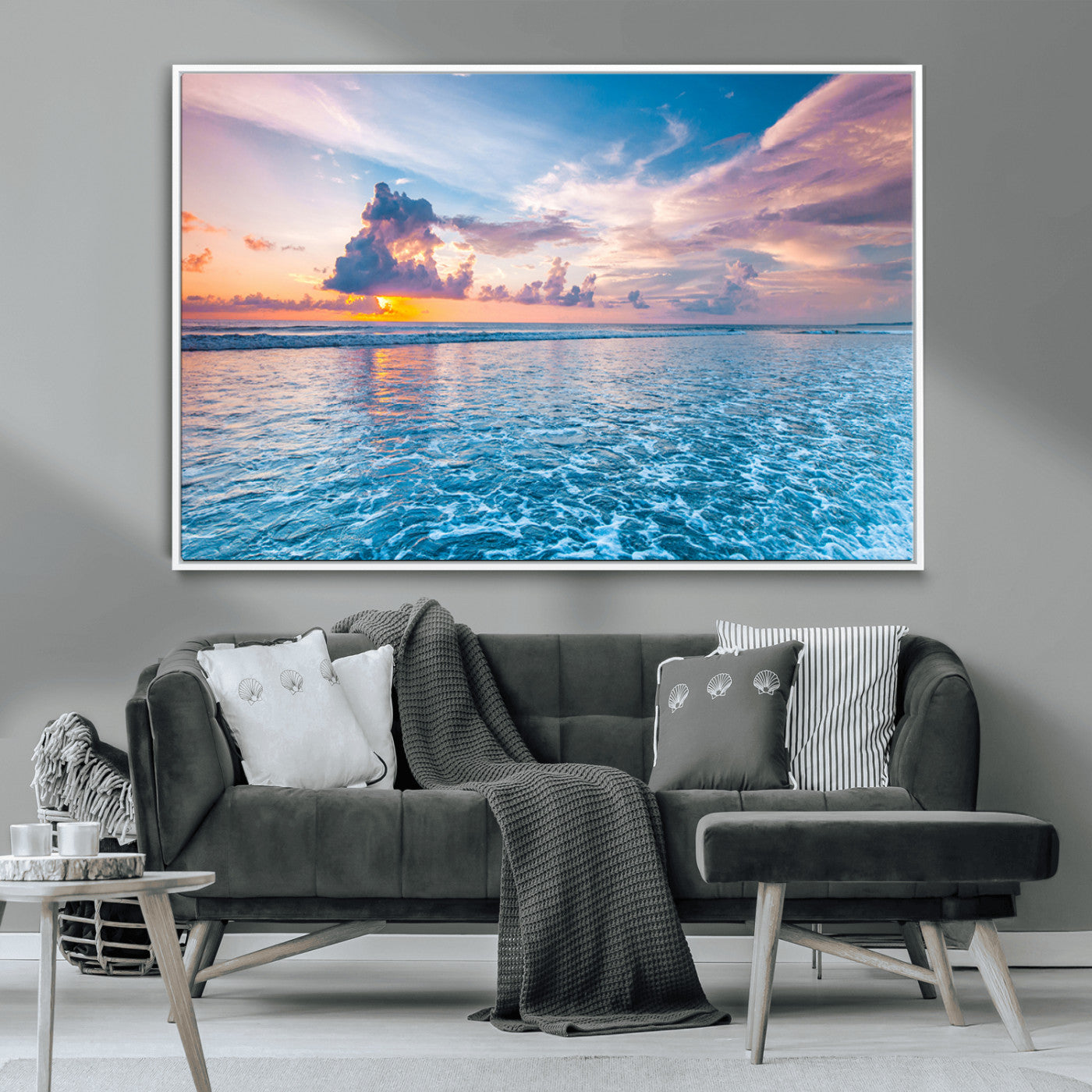 36641-MGV-CV-36X24-Ocean Sunset Canvas Wall Art Print - Tranquil Seascape with Vibrant Sky and Rolling Waves Canvas Print - Coastal Wall Decor for Home or