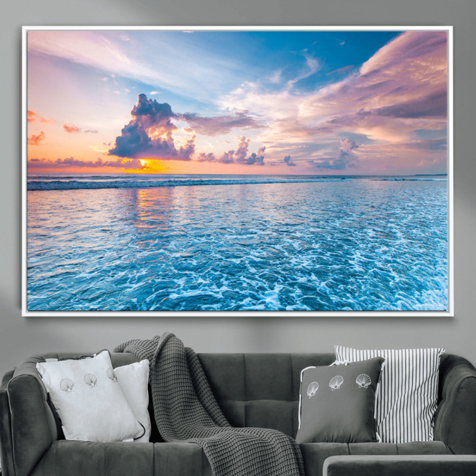 36641-MGV-CV-36X24-Ocean Sunset Canvas Wall Art Print – Tranquil Seascape Vibrant Sky Rolling Waves Coastal Artwork for Home, Office