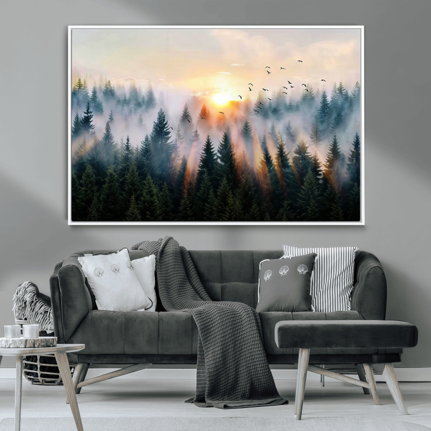 MGV-FC-36X24 - Abstract Forest Wall Art - Serene Nature Canvas Print with Misty Forest Design for Modern Home or