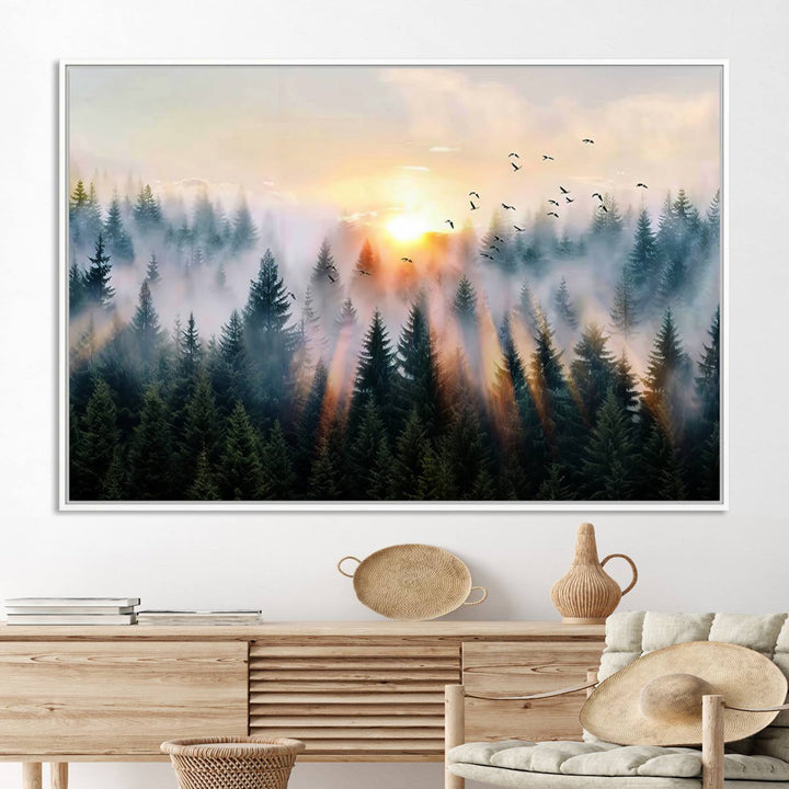 Abstract Forest Wall Art - Serene Nature Canvas Print with Misty Forest Design for Modern Home or Office Decor