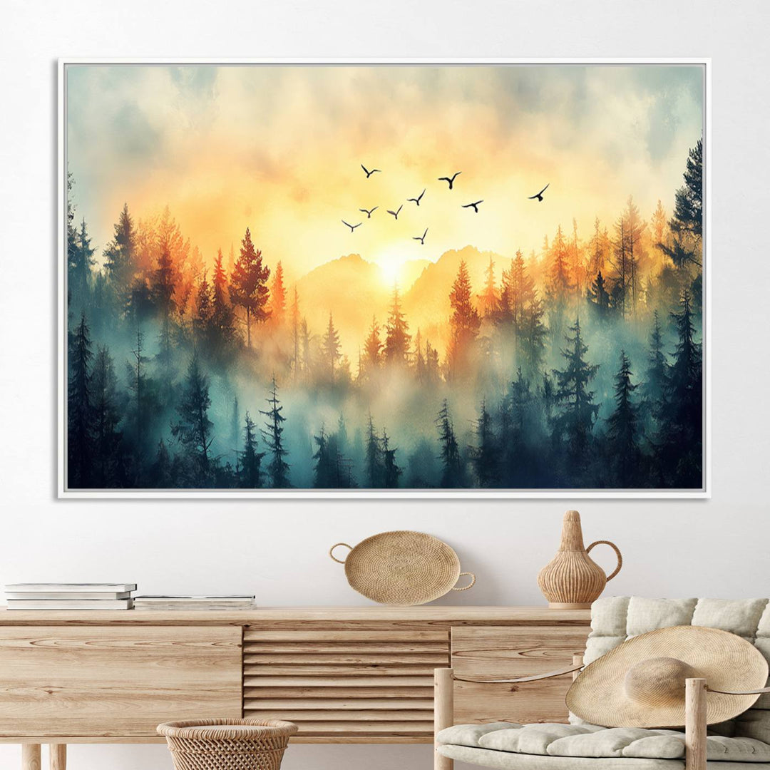 FRSABS2-MGV-CV-36X24-Abstract Forest Wall Art Print- Serene Nature Canvas Print with Misty Forest Design for Modern Home or Office Decor