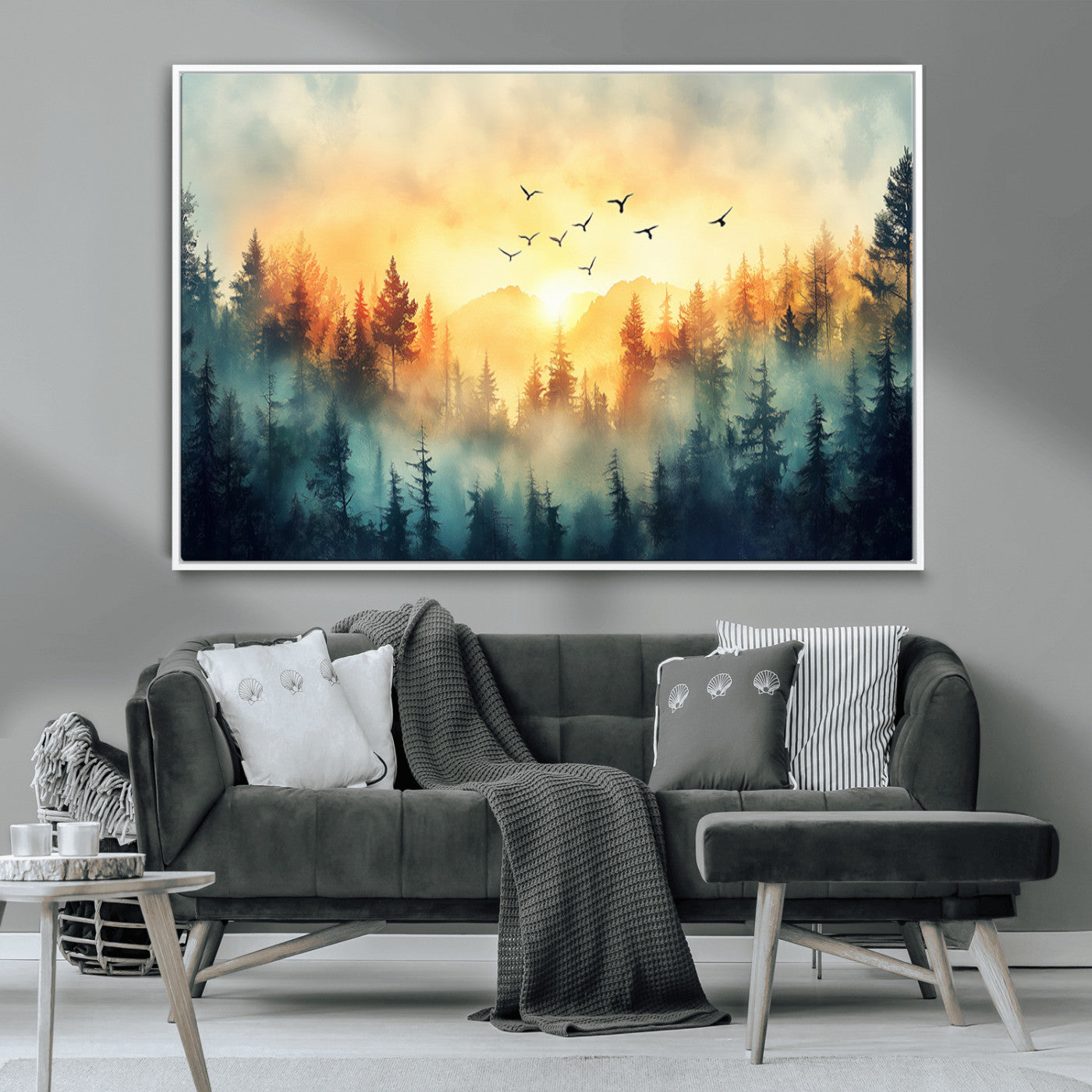 MGV-FC-36X24 - Abstract Forest Wall Art Print- Serene Nature Canvas Print with Misty Forest Design for Modern Home