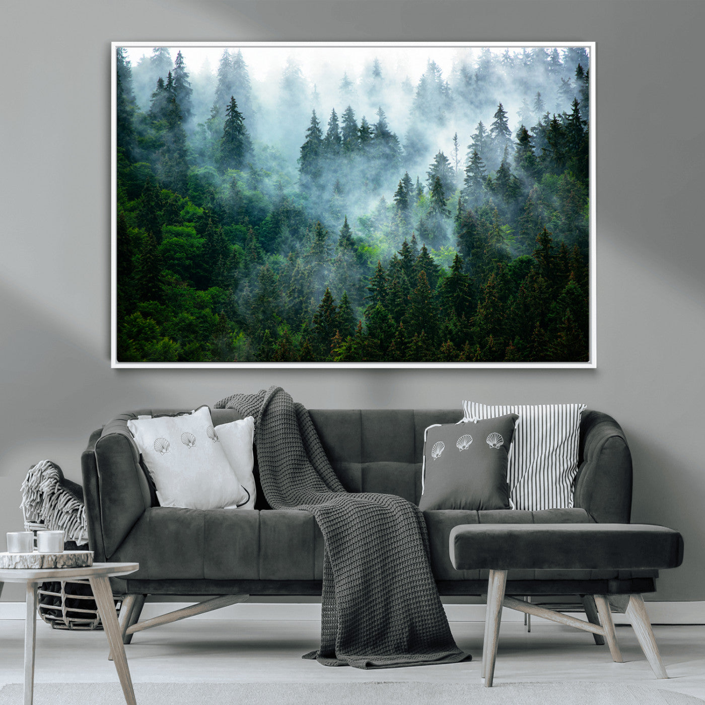 MGV-FC-36X24 - Misty Forest Art Wall Art Canvas Print, Framed Foggy Mountain Art Art Picture Print, Scenic Wall