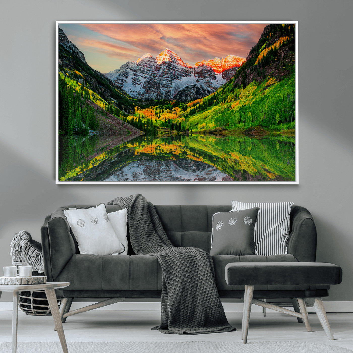 MGV-FC-36X24 - Maroon Bells Lake Wall Art Canvas Print – Majestic Colorado Mountain Landscape, Autumn Reflection,