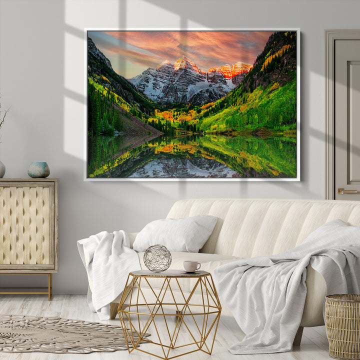 Maroon Bells Lake Wall Art Canvas Print – Majestic Colorado Mountain Landscape, Autumn Reflection, Multi-Panel Framed Artwork for Home,
