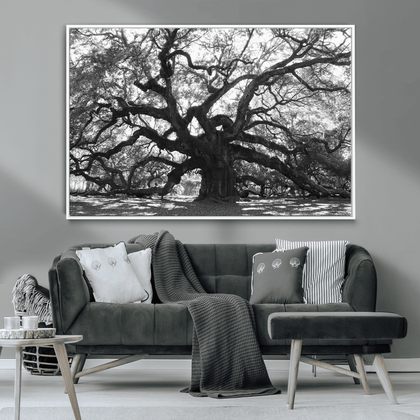 MGV-FC-36X24 - Ancient Oak Wall Art Canvas Print, Framed Twisted Branches Art Picture Print, Gnarled Tree Perfect Moody Nature Decor Artwork