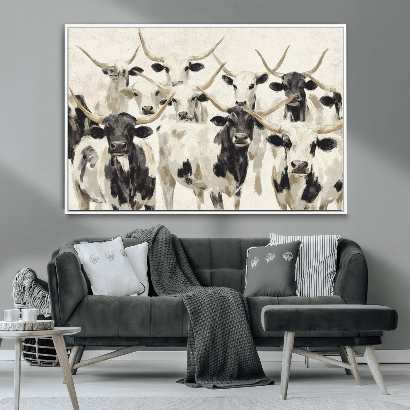 MGV-FC-36X24 - Longhorn Texas Cow Drawing Abstract Wall Art Canvas Print for Farmhouse Decor, Texas Bull Printing
