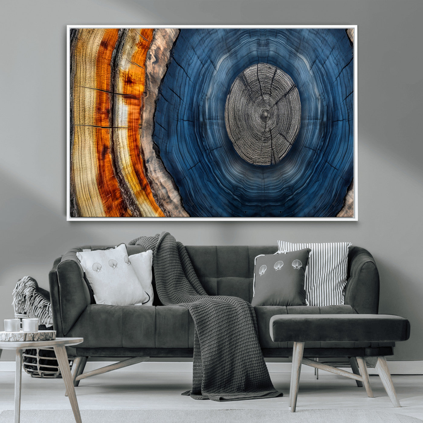 84489410-MGV-CV-36X24-Abstract Framed Tree Rings Wall Decor, Wood Grain Rings Artwork Print, Nature Woodland Modern Wall Decor for Barn Wall, Farmhouse Decor