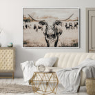 Texas Longhorn Wall Art Canvas Print, Framed Speckled Cow Art Picture Print, Horned Cattle Perfect Rustic Western Decor Artwork