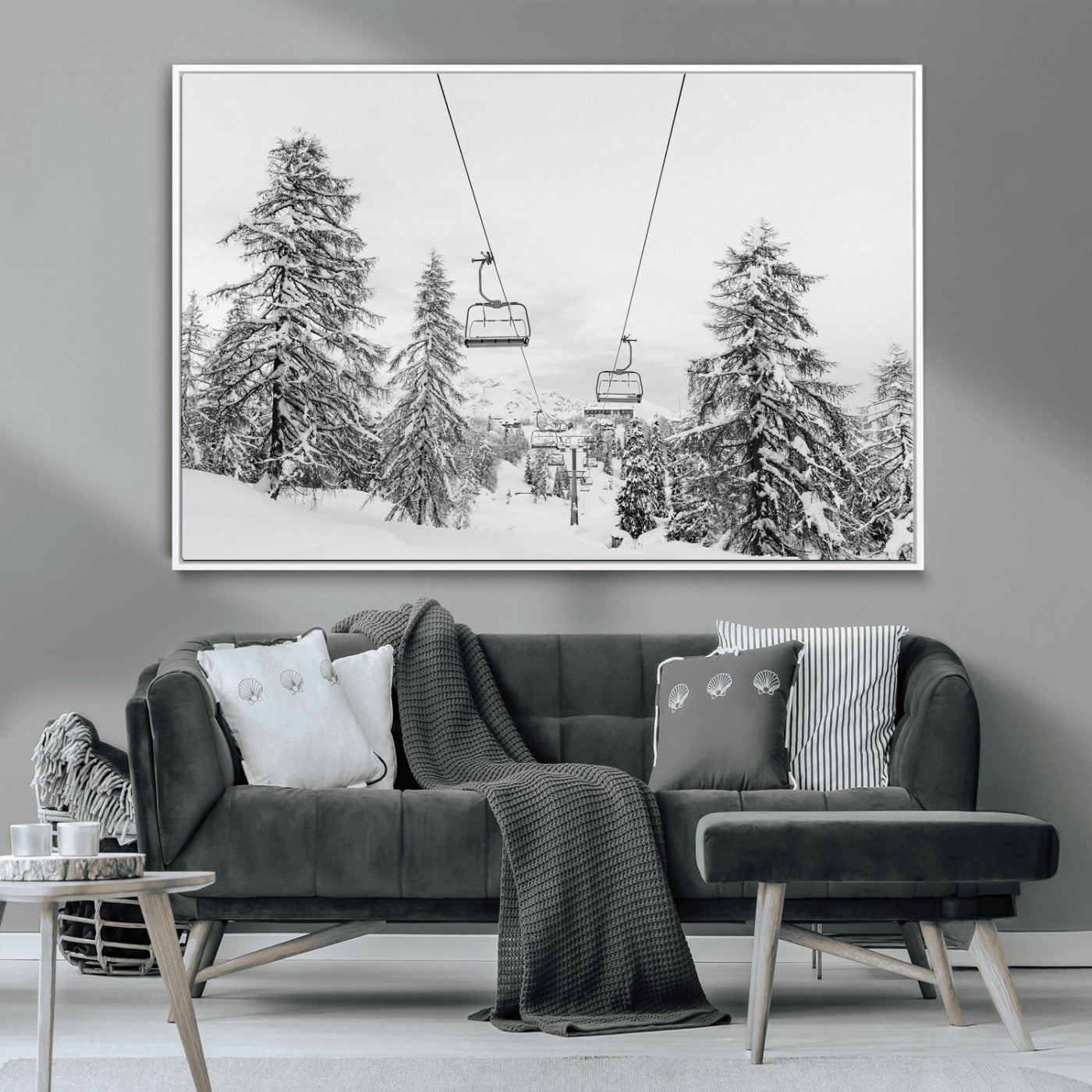 MGV-FC-36X24 - Wall Art Canvas Print Winter Chairlift Views Silent Snow-Covered Pines Mountain Calm Serenity Frozen