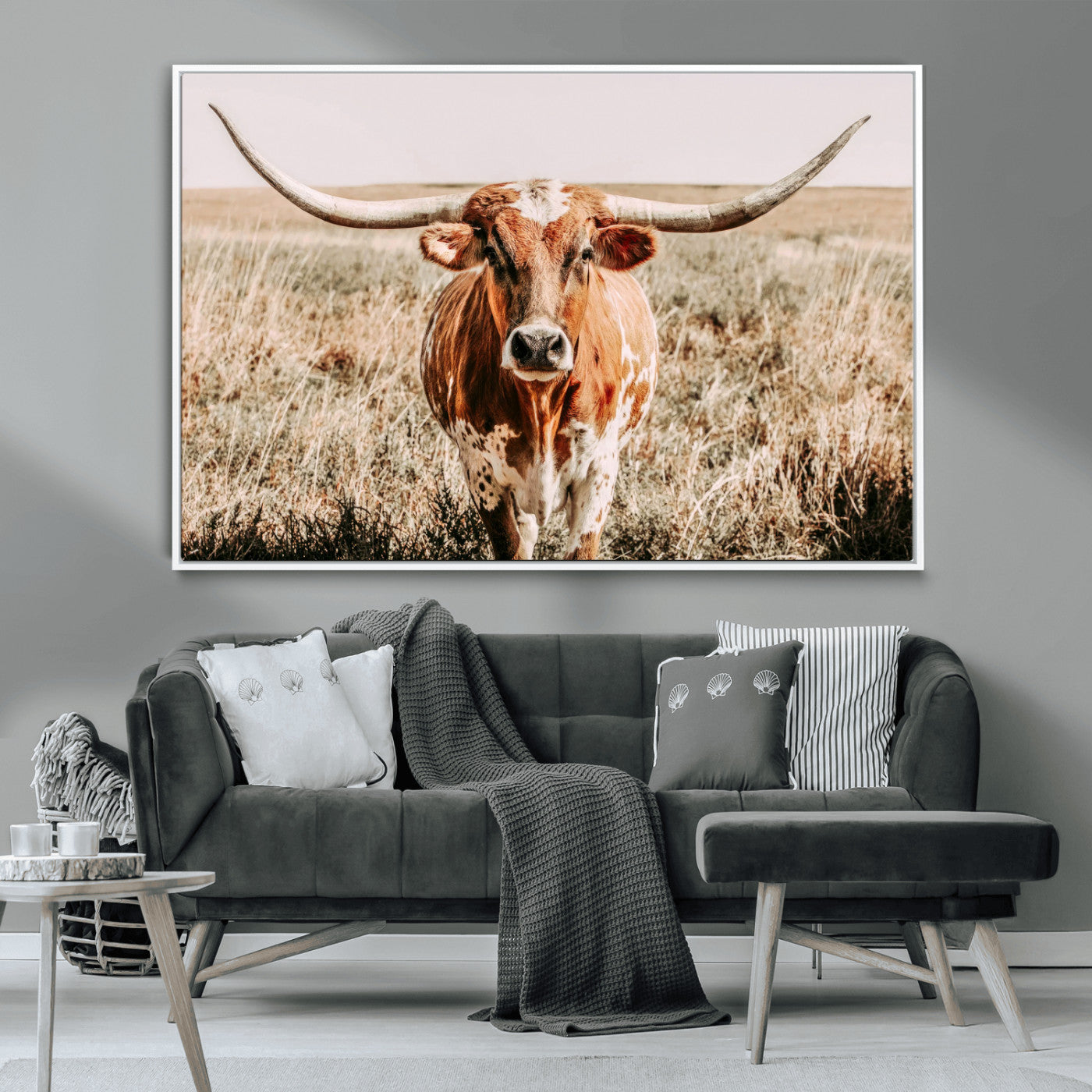 MGV-FC-36X24 - Wall Art Canvas Print Majestic Longhorn Graceful Strength in Every Curve Bold Spirit of the Wild