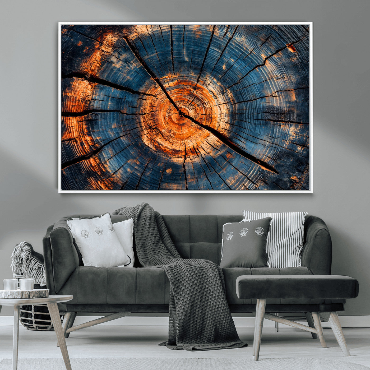 MGV-FC-36X24 - Burnt Wood Wall Art Canvas Print, Framed Aged Timber Art Picture Print, Rustic Tree Slice Perfect Rustic Decor Artwork