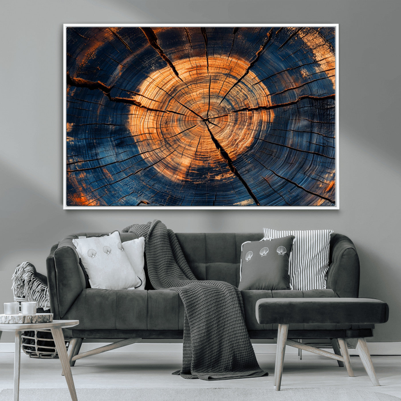 MGV-FC-36X24 - Burnt Wood Wall Art Canvas Print, Framed Aged Timber Art Picture Print, Rustic Tree Slice Perfect Rustic Decor Artwork