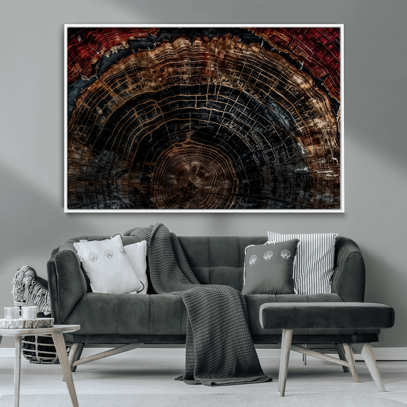 MGV-FC-36X24 - Dark Wood Ring Wall Art Canvas Print, Framed Abstract Wood Tree Art Picture Print, Rustic Tree Slice Perfect Rustic Decor Artwork