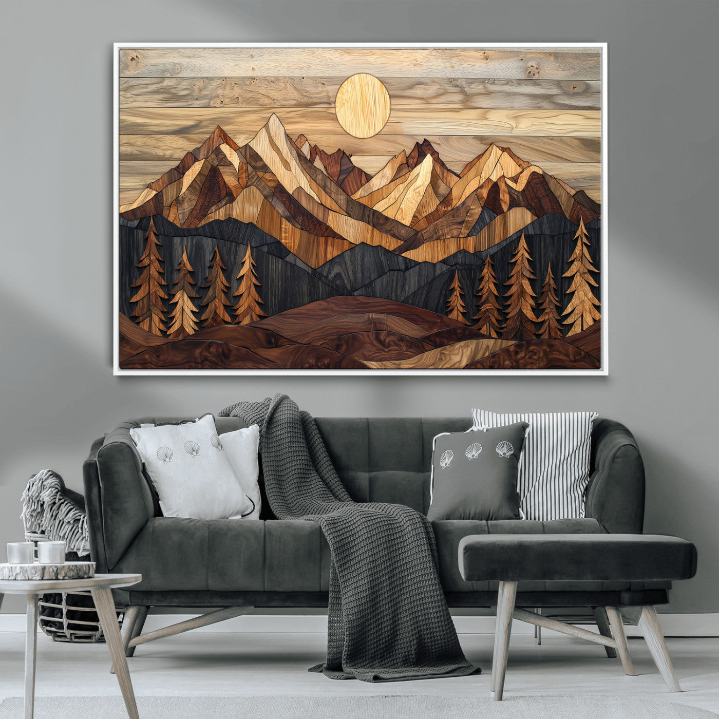MGV-FC-36X24 - Wood Mountain Landscape Wall Art Canvas Print, Framed Sunset Hills Art Picture Print, Abstract Nature Perfect Boho Decor Artwork