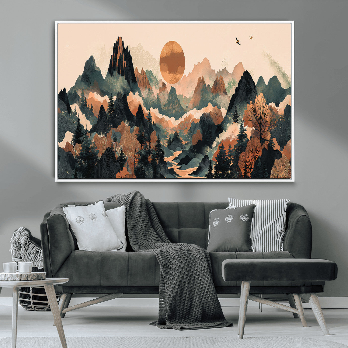 MGV-FC-36X24 - Wood Mountain Landscape Wall Art Canvas Print, Framed Sunset Hills Art Picture Print, Abstract Nature Perfect Boho Decor Artwork