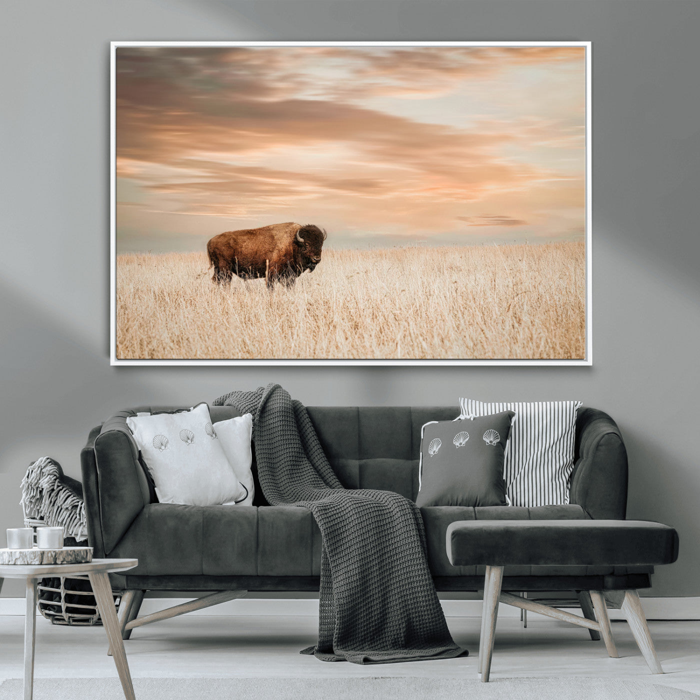 MGV-FC-36X24 - Bison Wall Art Canvas Print, Framed Buffalo Art Picture Print, Western Prairie Perfect Rustic Decor Artwork