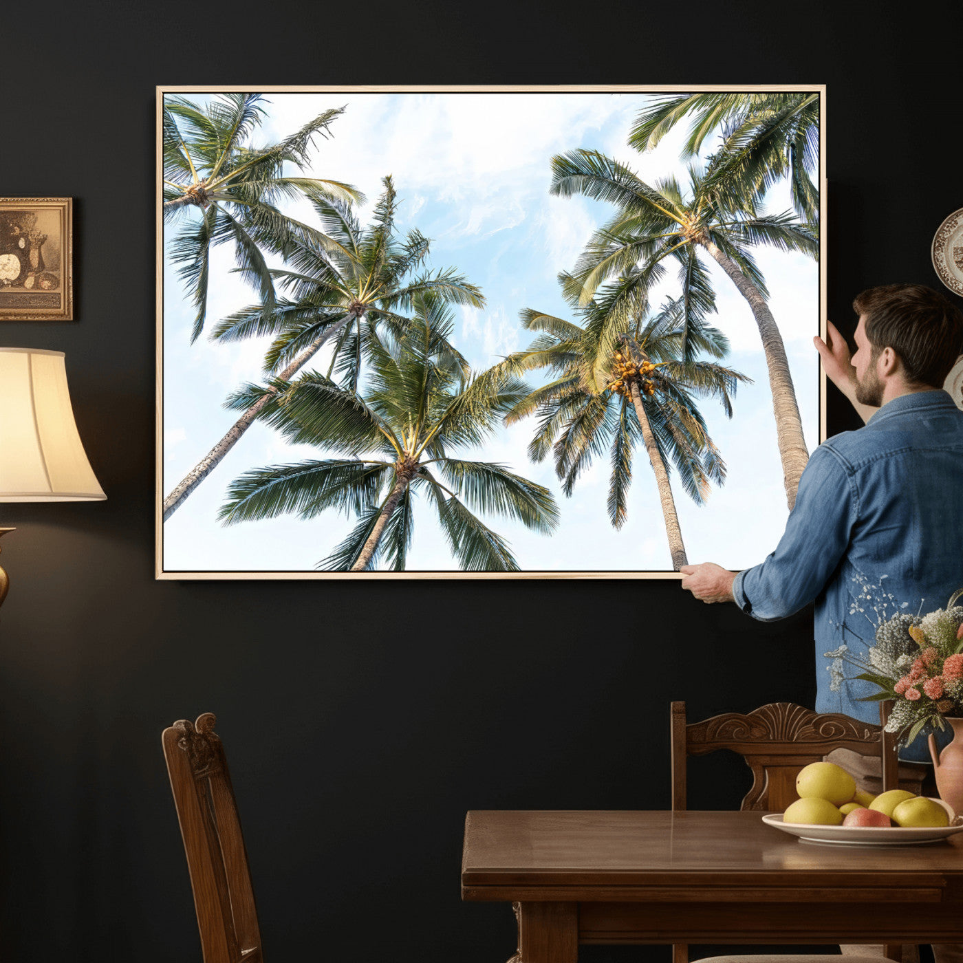 87247012-MGV-CV-36X24 - Tropical Palm Trees Wall Art – Sunlit Leaves & Blue Sky Canvas Print, Island Breeze and Vacation Vibes for Office or Home Decor