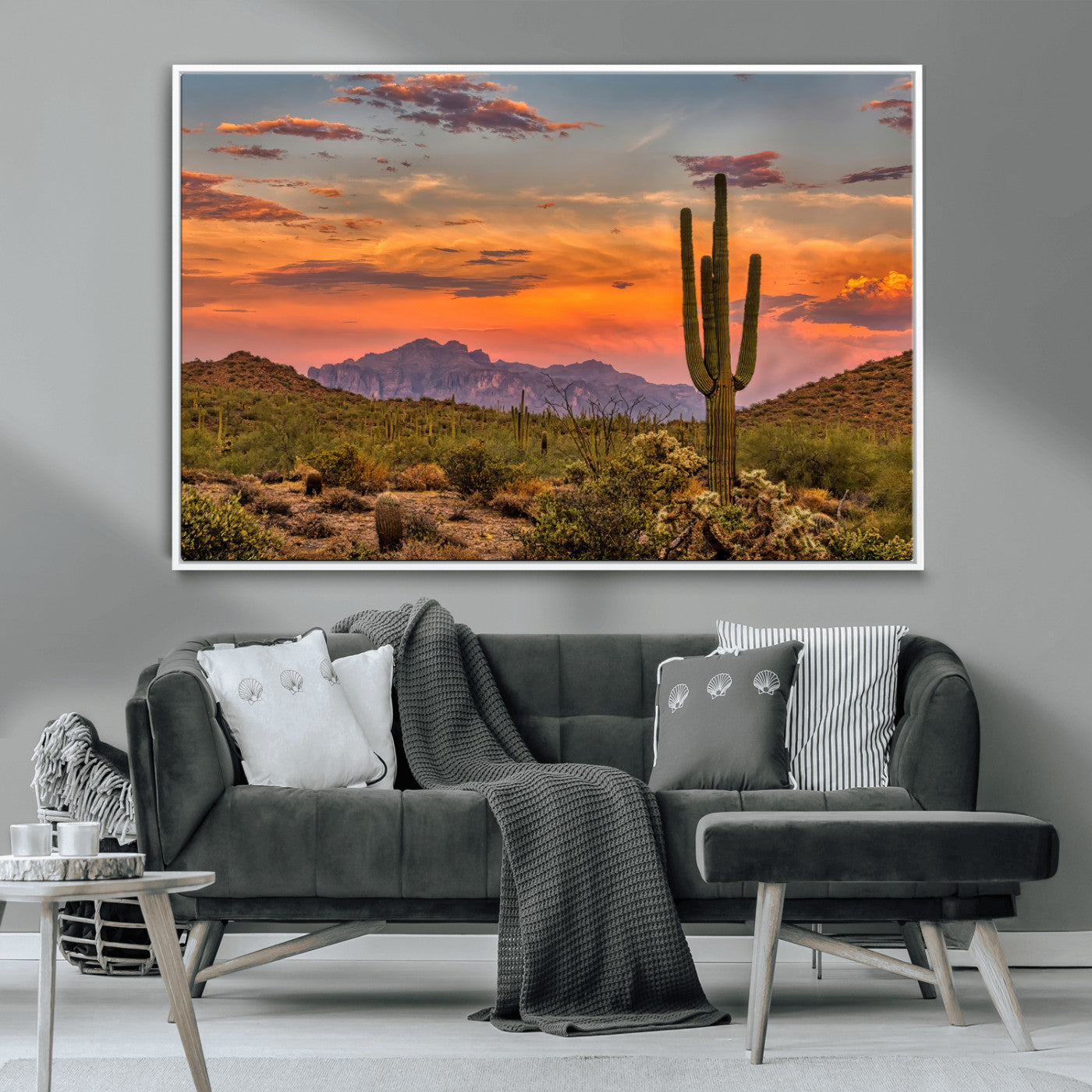MGV-FC-36X24 - Saguaro Cactus Wall Art Canvas Print, Framed Arizona Sunset Art Picture Print, Sonoran Desert Perfect Southwestern Boho Decor Artwork