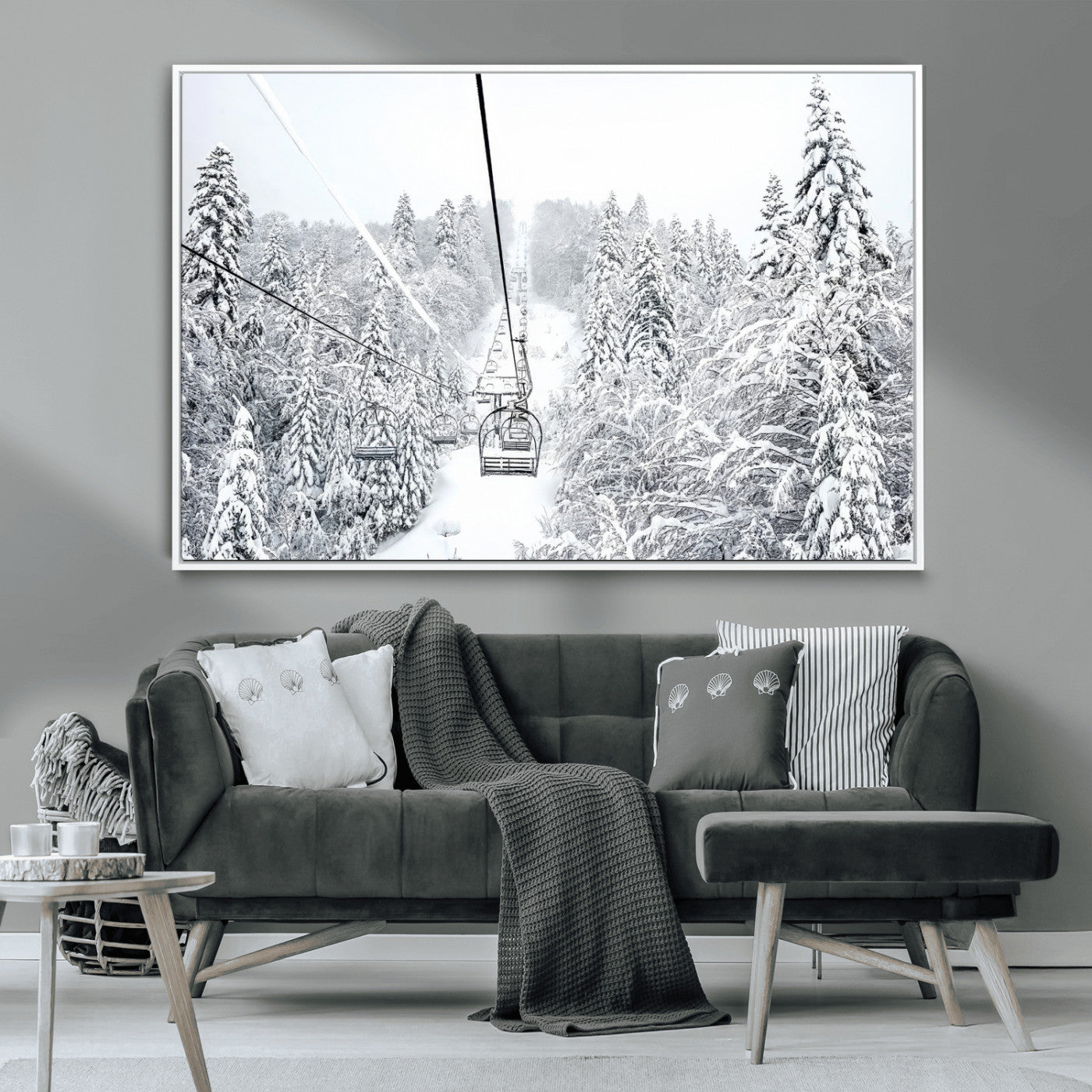 MGV-FC-36X24 - Winter Snow Ski Lift Wall Art Canvas Print Winter Trees Print