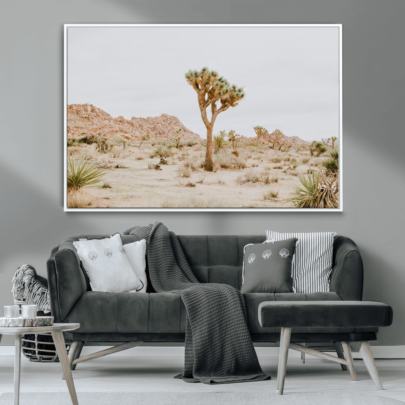 MGV-FC-36X24 - Joshua Tree Wall Art Canvas Print, Framed Neutral Desert Art Picture Print, Earthy Landscape Perfect Neutral Boho Decor Artwork