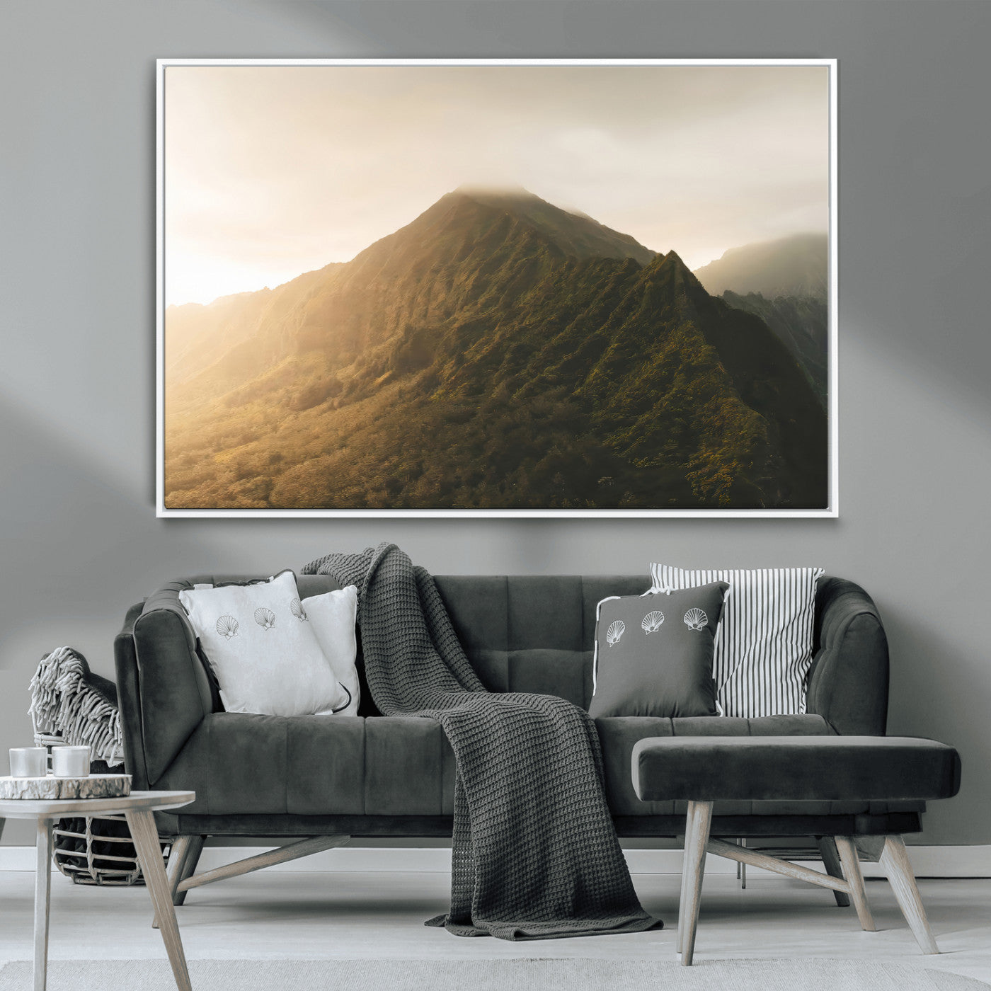MGV-FC-36X24 - Golden Mountain Wall Art Canvas Print, Framed Misty Summit Art Picture Print, Rugged Landscape Perfect Moody Wilderness Decor Artwork