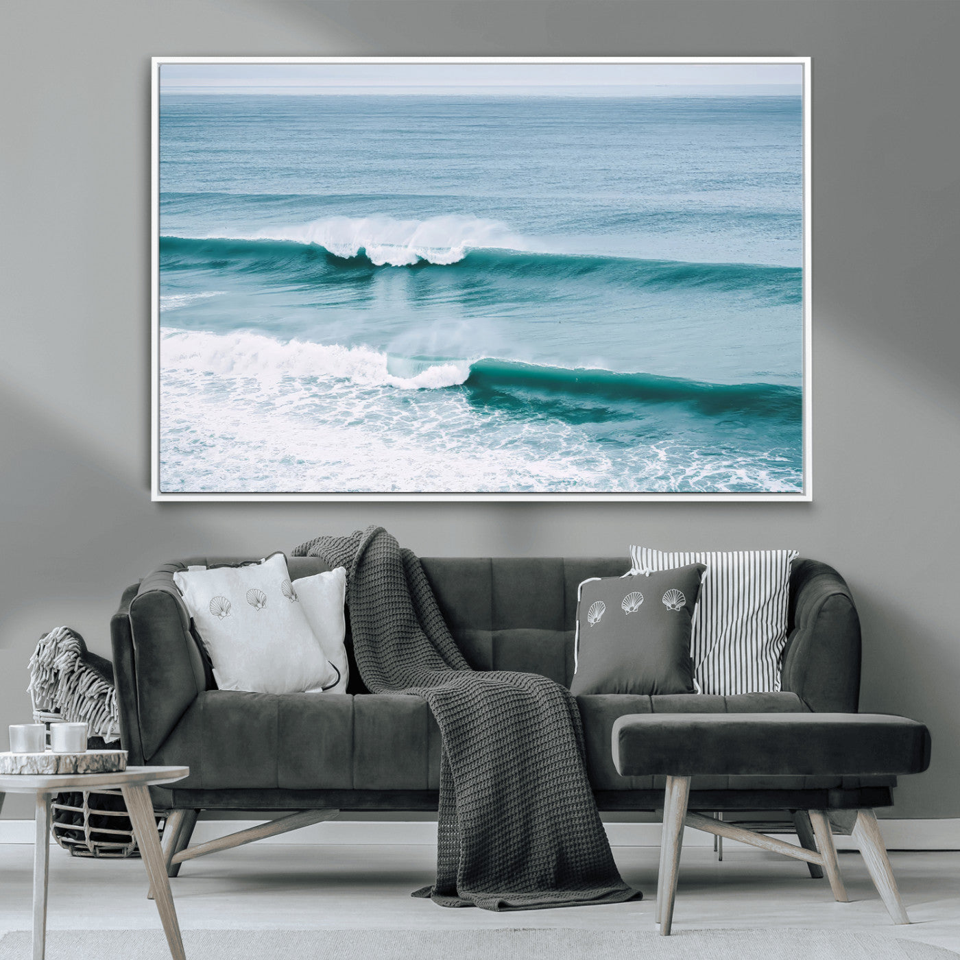 MGV-FC-36X24 - Ocean Swell Wall Art Canvas Print, Framed Surf Waves Art Picture Print, Blue Water Perfect Coastal Dynamic Decor Artwork