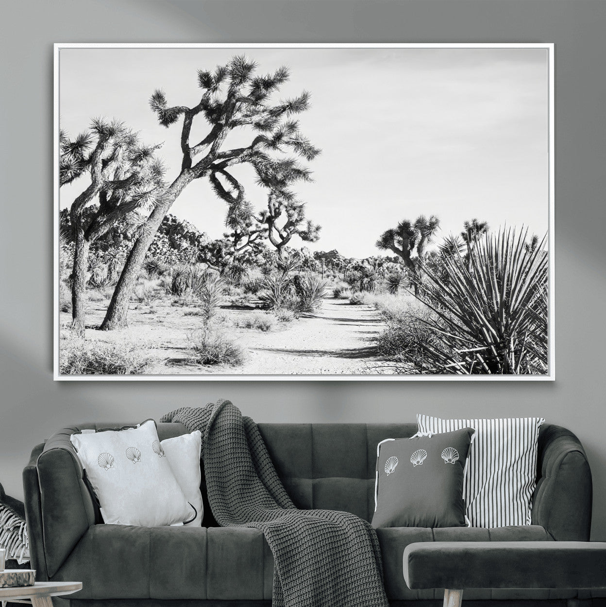 88164251-MGV-CV-36X24-Joshua Tree Desert Wall Art – Black & White Canvas Print, Nature Serenity Decor for Guest Room, Office or Living Room