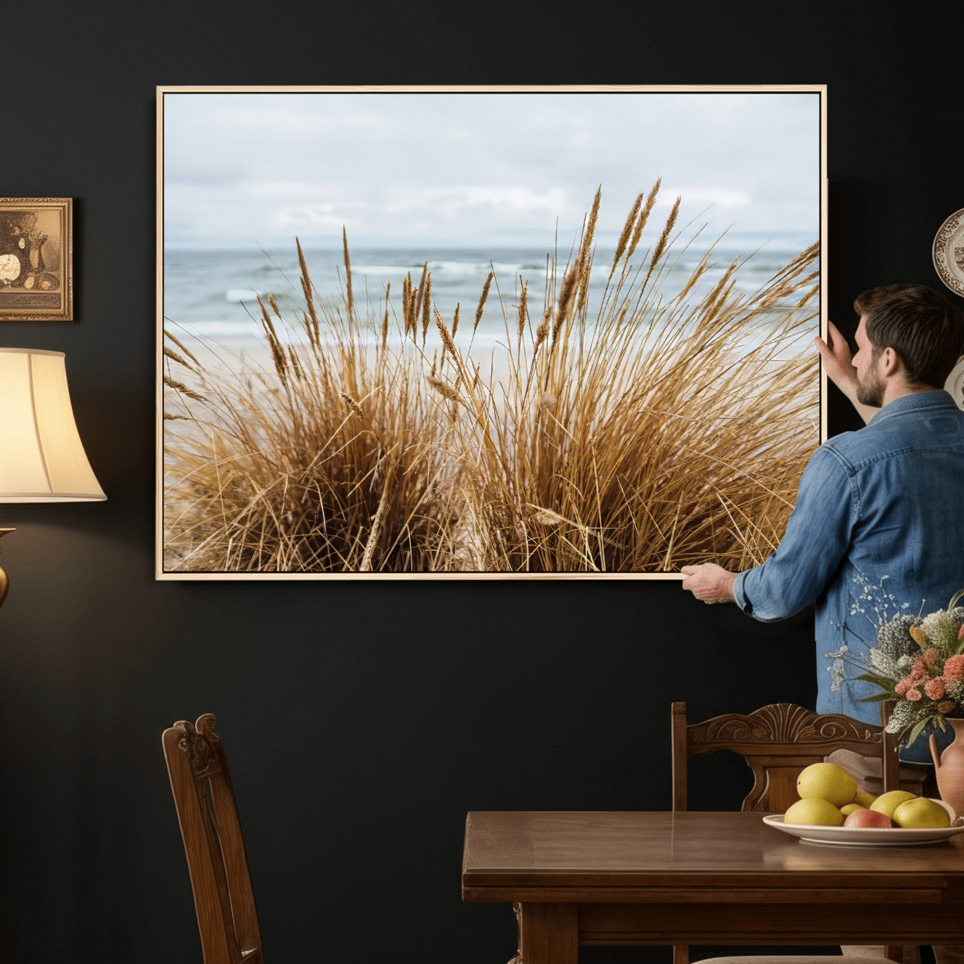 14270839-MGV-CV-36X24 - Beach Grass Wall Art – Canvas Print of Serene Coastal Shore, Peaceful Ocean Vibes, Nature Decor for Guest Room, Office or Living Room
