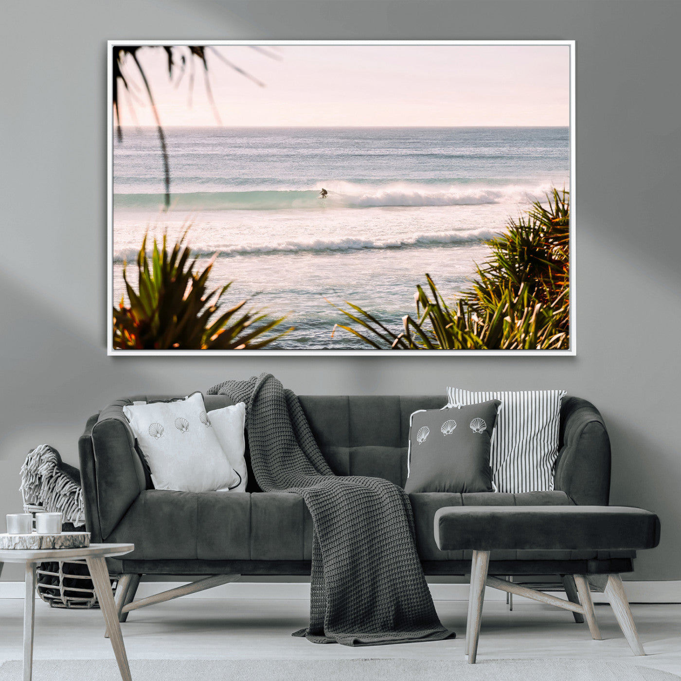 MGV-FC-36X24 - Ocean Surfer Wall Art Canvas Print, Framed Coastal Surf Art Picture Print, Tropical Beach Perfect Tropical Coastal Decor Artwork